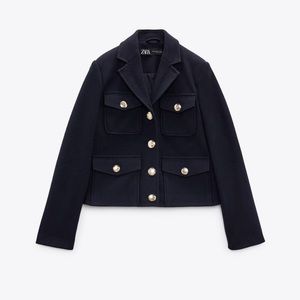 Zara Navy with Gold Button Cropped Jacket